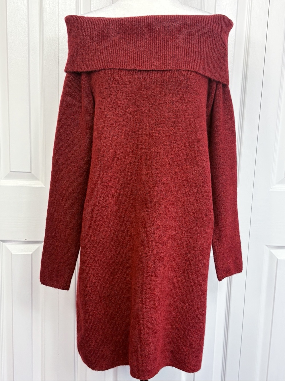NWT Isabel Maternity Maroon Red Soft Knit Off Shoulder Sweater Dress XL